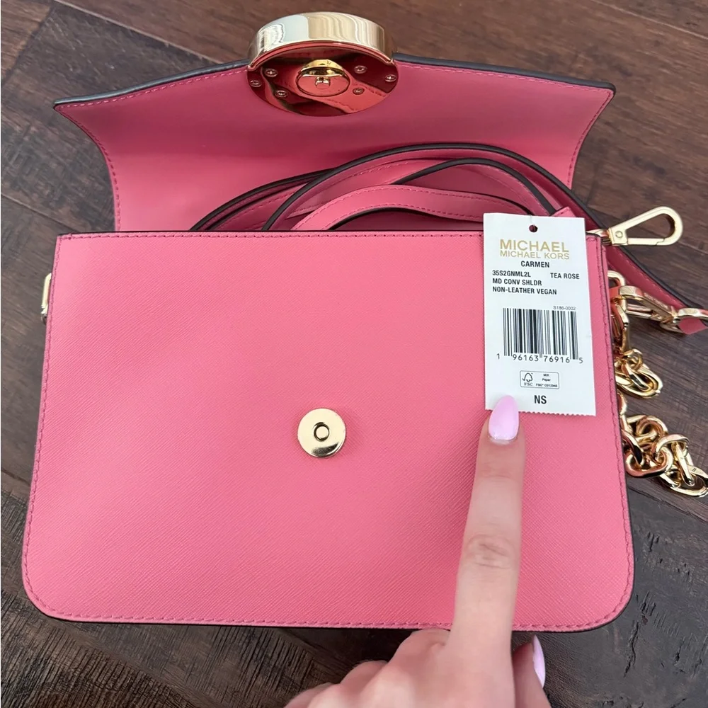 Michael Kors Carmen Medium Convertible Shoulder Bag Tea Rose - Picture 3 of 8